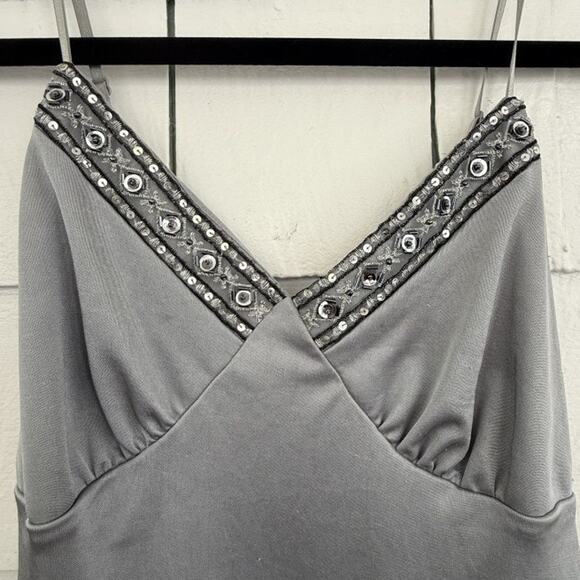 Vintage Xhilaration Womens Small Y2K Silver Satin Beaded Sequin Babydoll Camisol - Picture 3 of 12